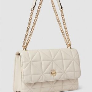 Michael Kors Ivory Quilted Shoulder Bag with Gold Chain Old Money